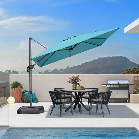 PURPLE LEAF 9 Feet Patio Umbrella Outdoor Cantilever Square Umbrella Aluminum Offset Umbrella with 360-degree Rotation for Garden Deck Pool Patio, Turquoise Blue
