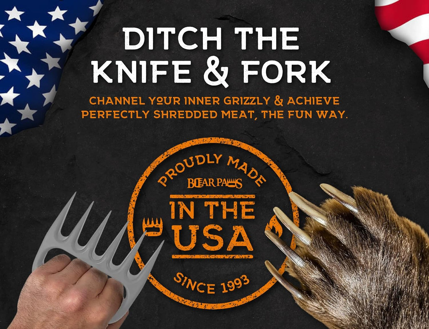 Bear Paws Meat Claws - The Original Meat Shredder Claws for Pulled Pork, USA Made - Easily Lift, Shred, Pull and Serve Pork, Chicken, Brisket and Turkey - Gift for Dad on Father's Day! (Gray) - Lumora Garden