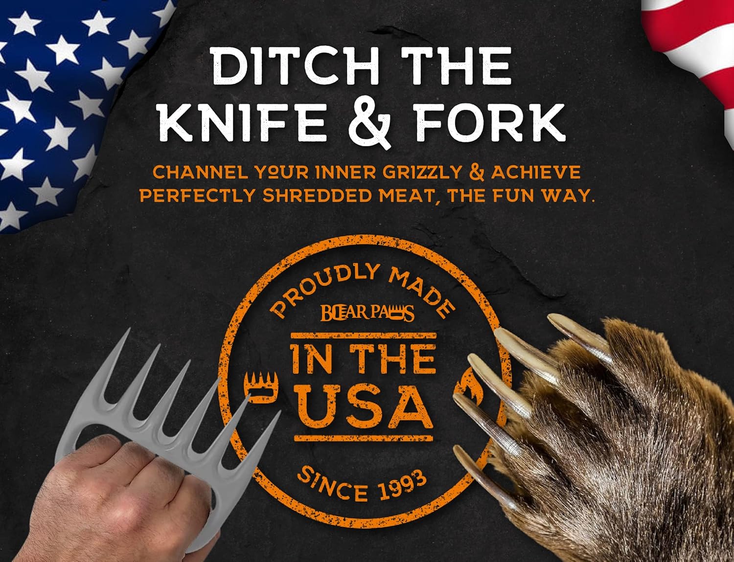 Bear Paws Meat Claws - The Original Meat Shredder Claws for Pulled Pork, USA Made - Easily Lift, Shred, Pull and Serve Pork, Chicken, Brisket and Turkey - Gift for Dad on Father's Day! (Gray) - Lumora Garden