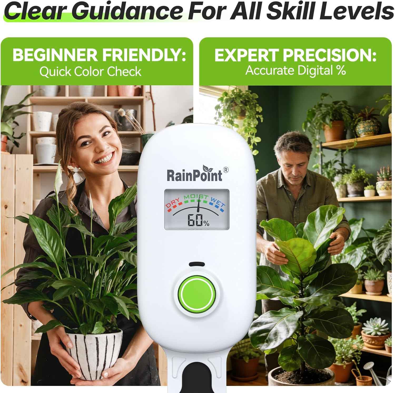 [2026 Version] RAINPOINT Visual Gauge Digital Smart Wireless Plant Moisture Meter Kit,Indoor & Outdoor Use,with WiFi Hub,Capacitive Leave-in Soil Hygrometer Sensor Garden House Plant Care Must Haves