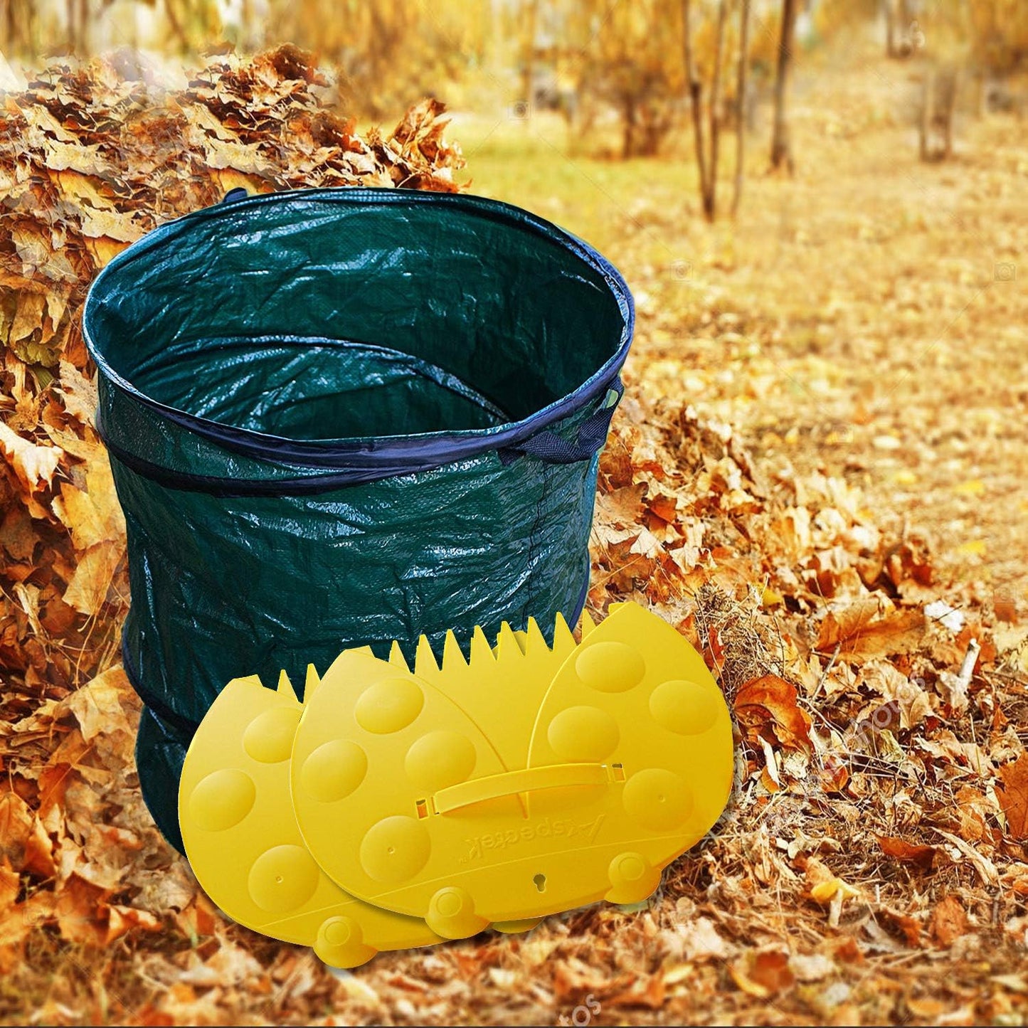 GardenHOME Garden and Yard Leaf Scoops/Hand Rakes with Adjustable Handles Large Sized Multi-use for Leaves, Lawn and Trash Pick-Up, Yellow