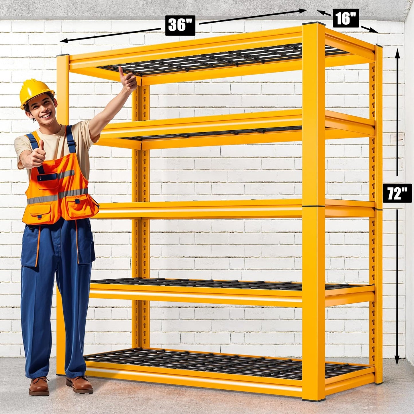 REIBII Garage Shelving Load 3000LBS, 5-Tier Storage Shelves, Adjustable Heavy Duty Metal Shelving Unit for Pantry, Basement, Warehouse, 72" H x 36" W x 16" D, 2PC