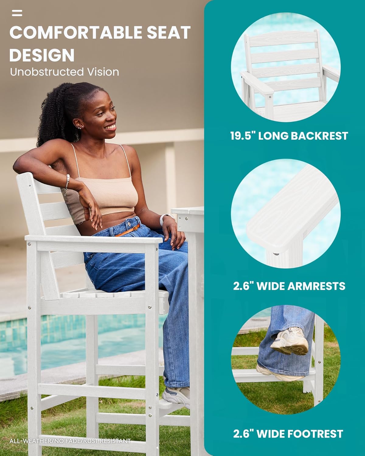 SERWALL All Weather HDPE Outdoor Patio Bar Set, Outdoor Bar Table and Chairs Set, Adirondack Bar Chairs Set of 2 and Bar Height Table, Outdoor Furniture for Outside, Poolside, Backyard, Garden, White