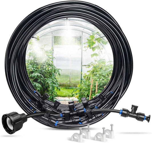 HOMENOTE Misting Cooling System, 65FT Pre-Assembled Misting Kit, 18 Rust-Proof Nozzles, 3/4" Adapter, Outdoor Mister for Patio Cooling, Greenhouse, Pet & Chicken Coop