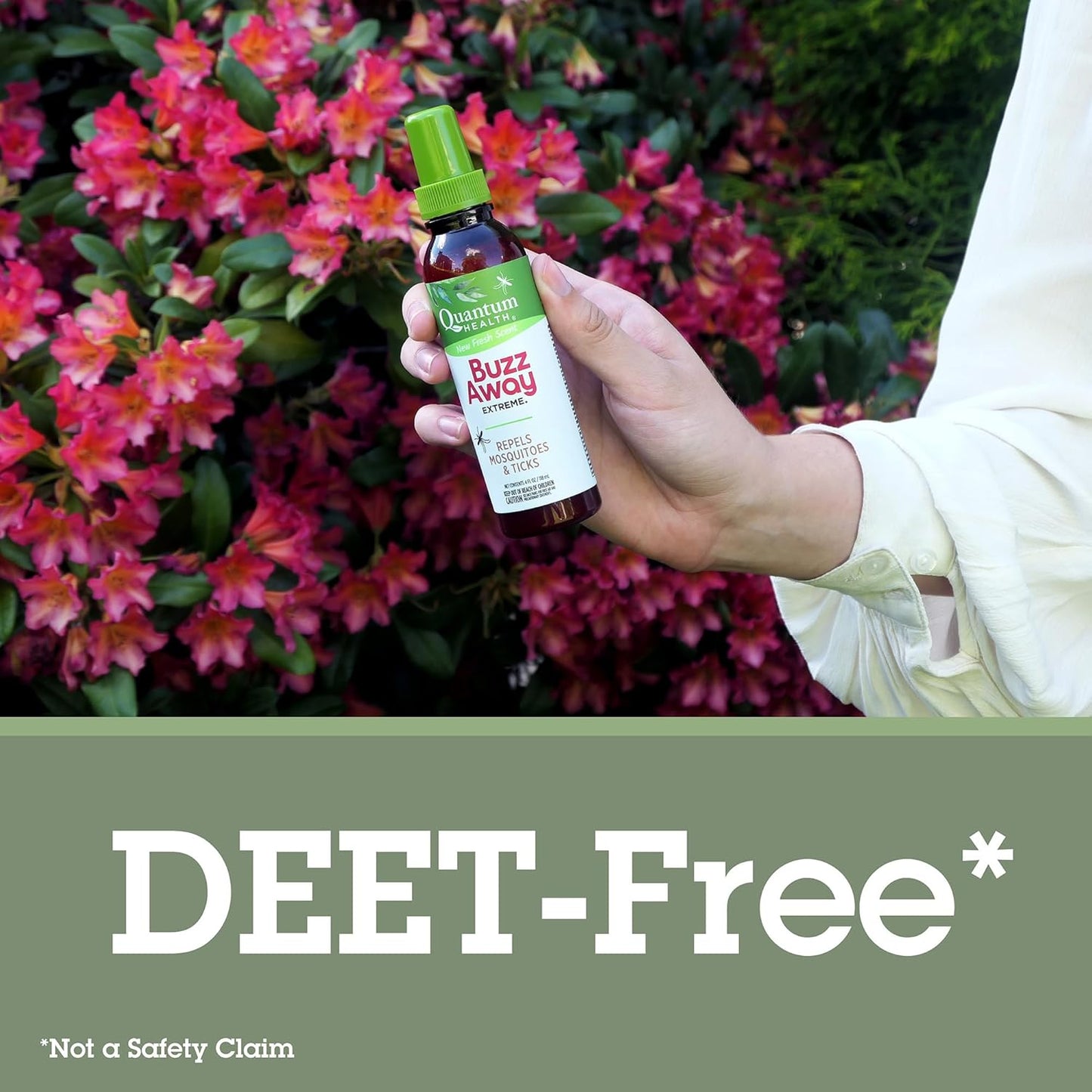 Quantum Buzz Away Extreme Tick & Mosquito Repellent - Powerful DEET Free Peppermint & Citronella Oil Outdoor Bug Spray Repels Bugs Off Your Skin, Kids Safe Insect Repellent - 4 fl oz