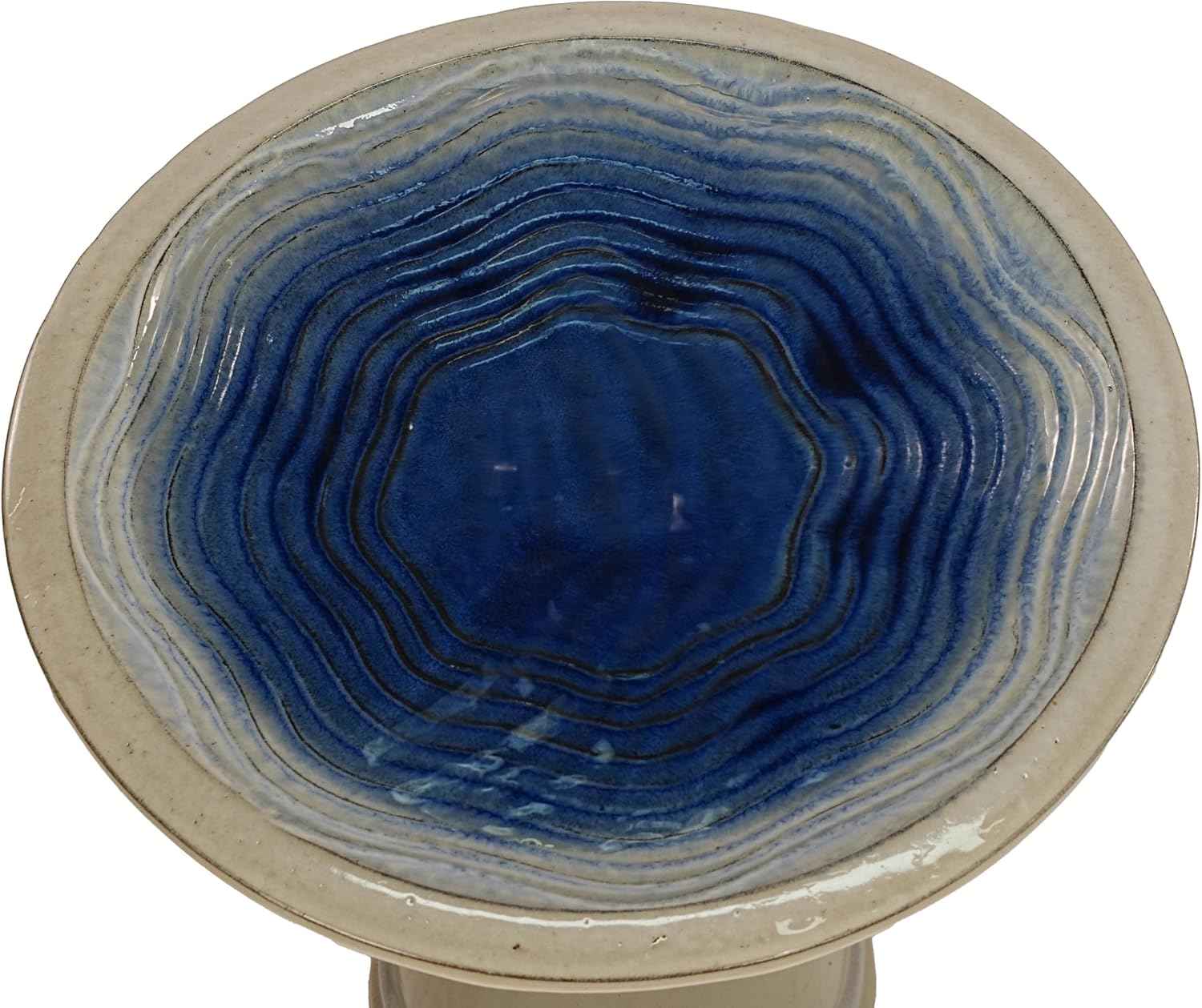 17'' Ceramic Bird Bath for Outside, Elegant Tall Pedestal Birdbath with Blue Ombre Glaze, Lightweight Outdoor Bird Bath with Swirl Pattern for Garden Patio Yard