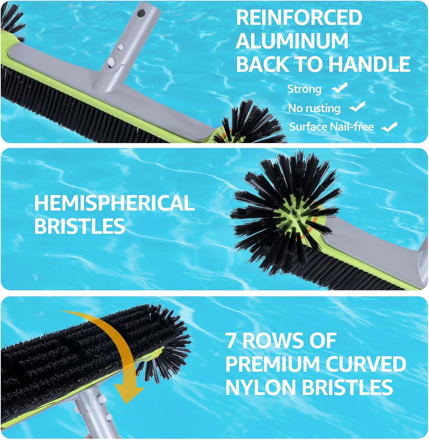 Sepetrel Deluxe Swimming Pool Cleaning Kit Including Professional Leaf Skimmer Net,Half-Depth Fine Mesh Net,17.5" Pool Brush Head & Hand Scrub Brush(NO Pole)