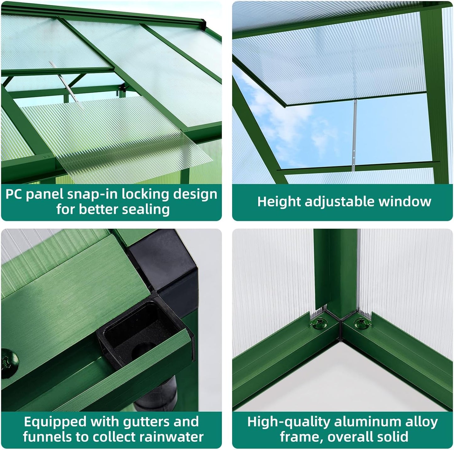 6x10 FT Greenhouse - Large Aluminum Greenhouses for Outdoors, Heavy Duty Polycarbonate Greenhouse with Roof Vent&Ground Nails, Walk-in Green Houses for Garden, Backyard, Patio, Easy Assembly