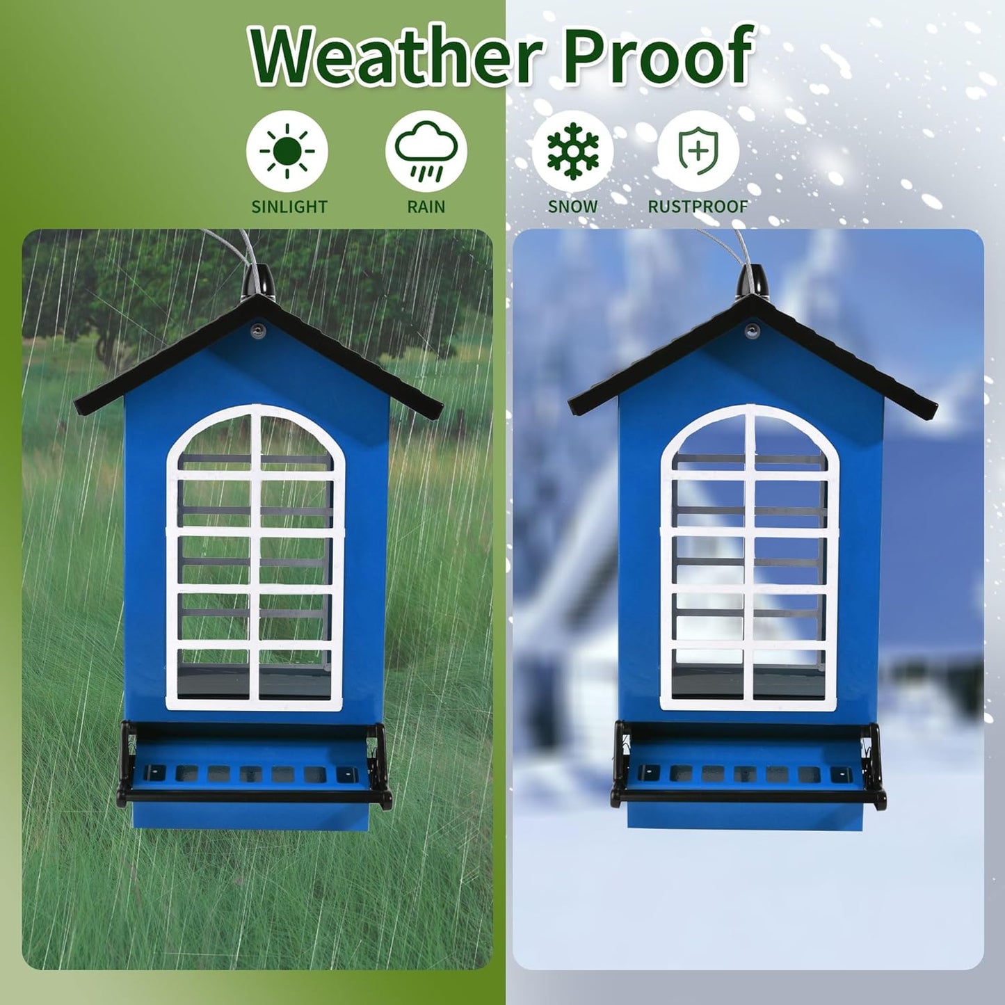 Bird Feeder Squirrel Proof Metal Hanging for Outdoor Wild Bird Seed, 5LBS with Bilateral Weight-Activated Perches, Heavy Duty Bird Feeders for Outside Wild Bird - Blue