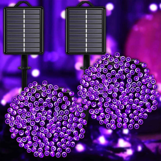 Solar String Lights for Outside, Purple Halloween Lights Outdoor Waterproof 2Pack Total 144ft 400 LED 8 Modes with Timer, IP44 Twinkle Lights for Party, Patio, Garden, Decor