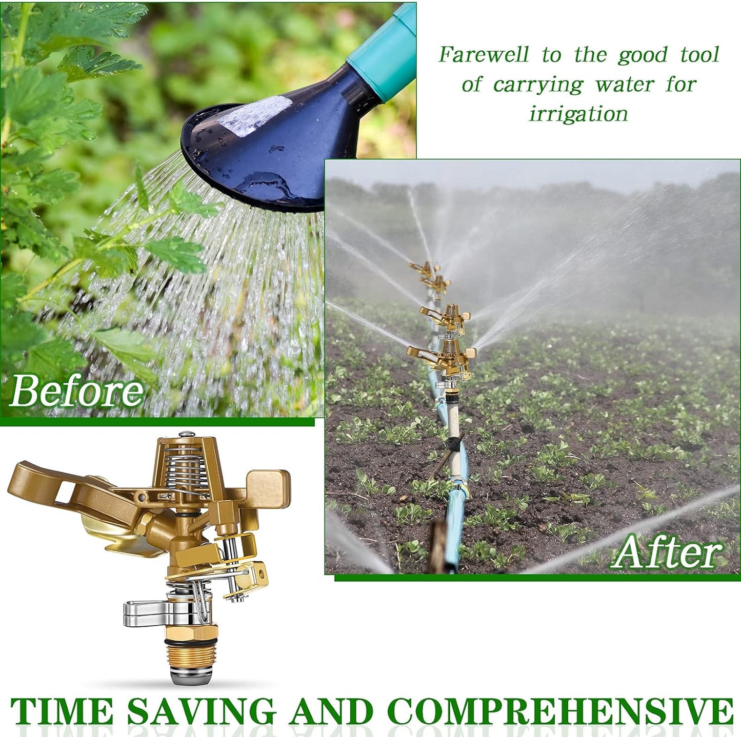 Ferraycle 50 Pieces 1/2 Inch Brass Impact Sprinkler Head with Nozzles Heavy Duty Adjustable 0-360 Degrees Impulse Sprinkler Head Lawn Watering for Yard Irrigation