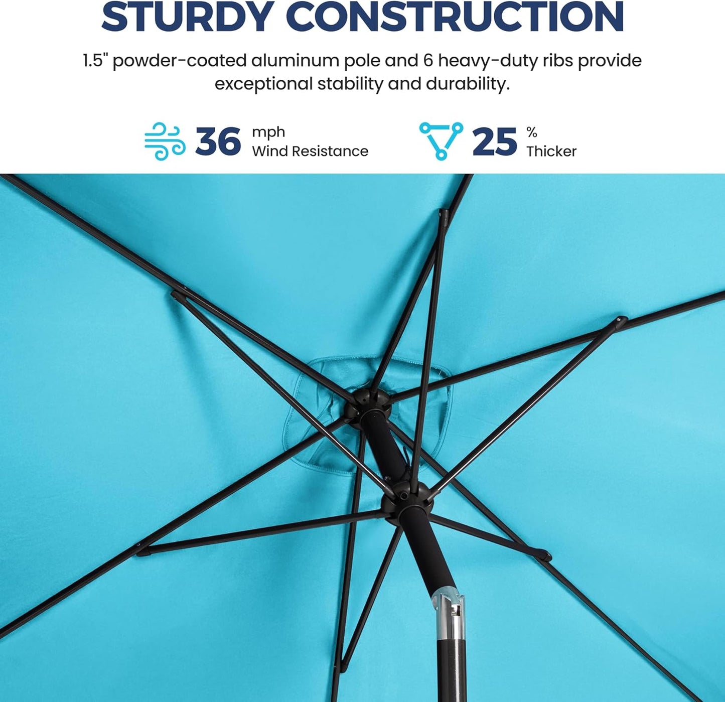 SUNVIVI OUTDOOR Patio Umbrella, 6.5' x 10' Rectangular Patio Umbrella, Metal Pole Square Outdoor Umbrella with Crank and Push Button Tilt, 6 Steel Ribs, Polyester Canopy