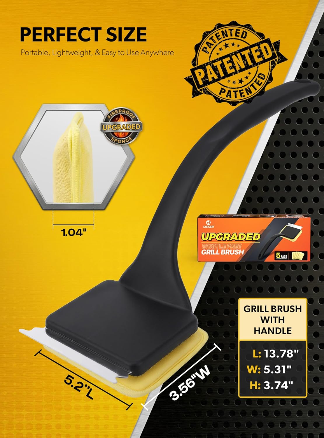 MEKER Grill Brush Bristle Free, Grill Brush and Scraper with 5 BBQ Replacement Head, Grill Cleaning Brush BBQ for Cast Iron, Stainless Steel Grates, Safe Grill Scraper Outdoor BBQ Grill, Black