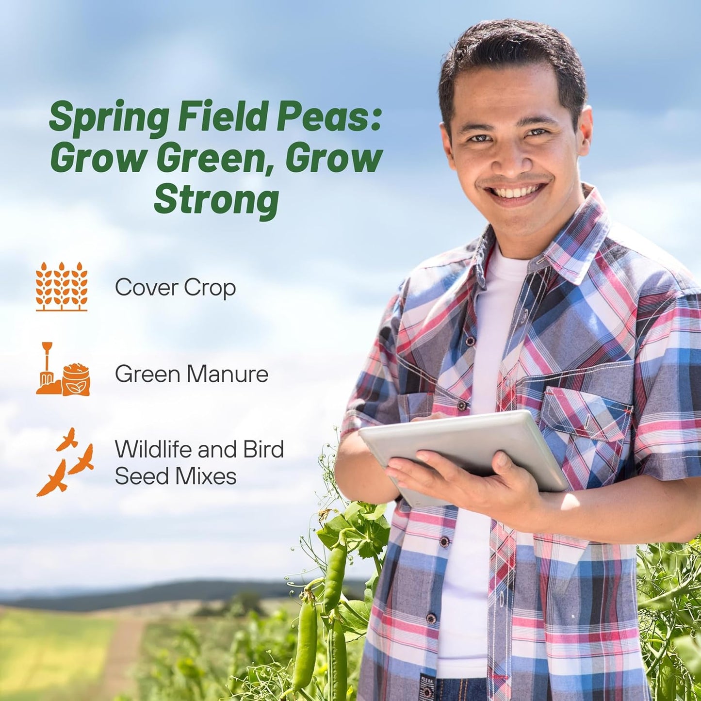 Outsidepride Dundale Spring Field Peas Seeds - 50 lbs. Annual, High-Protein Legume & Cover Crop Seeds for Forage, Food Plot, Gardens & Pastures - Ideal for Improving Soil Health, & Erosion Control