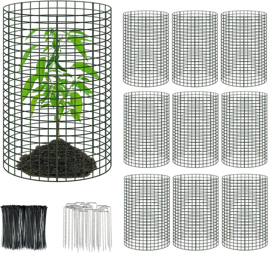 10 Packs 24"x 12" Large Wire Plant Protectors Wire Plant Cages Mesh Plant Cage Chicken Wire Cloche with Ground Stakes and Nylon Ties Protect Plants,Garden,Shrubs and Vegetables from Animals-30PCS