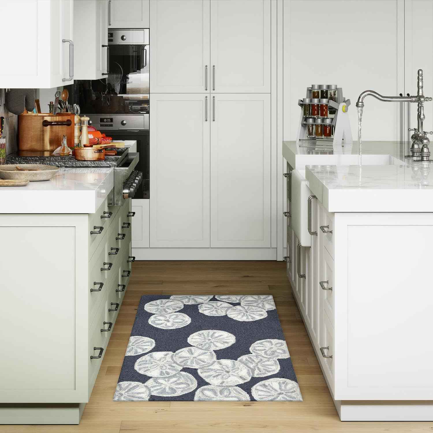 Liora Manne Capri Indoor/Outdoor Handmade Synthetic Blend Durable Area Rug - Transitional Graphic Coastal Beach Decorative (Sea Biscuit Navy) (1'8" x 2'6")