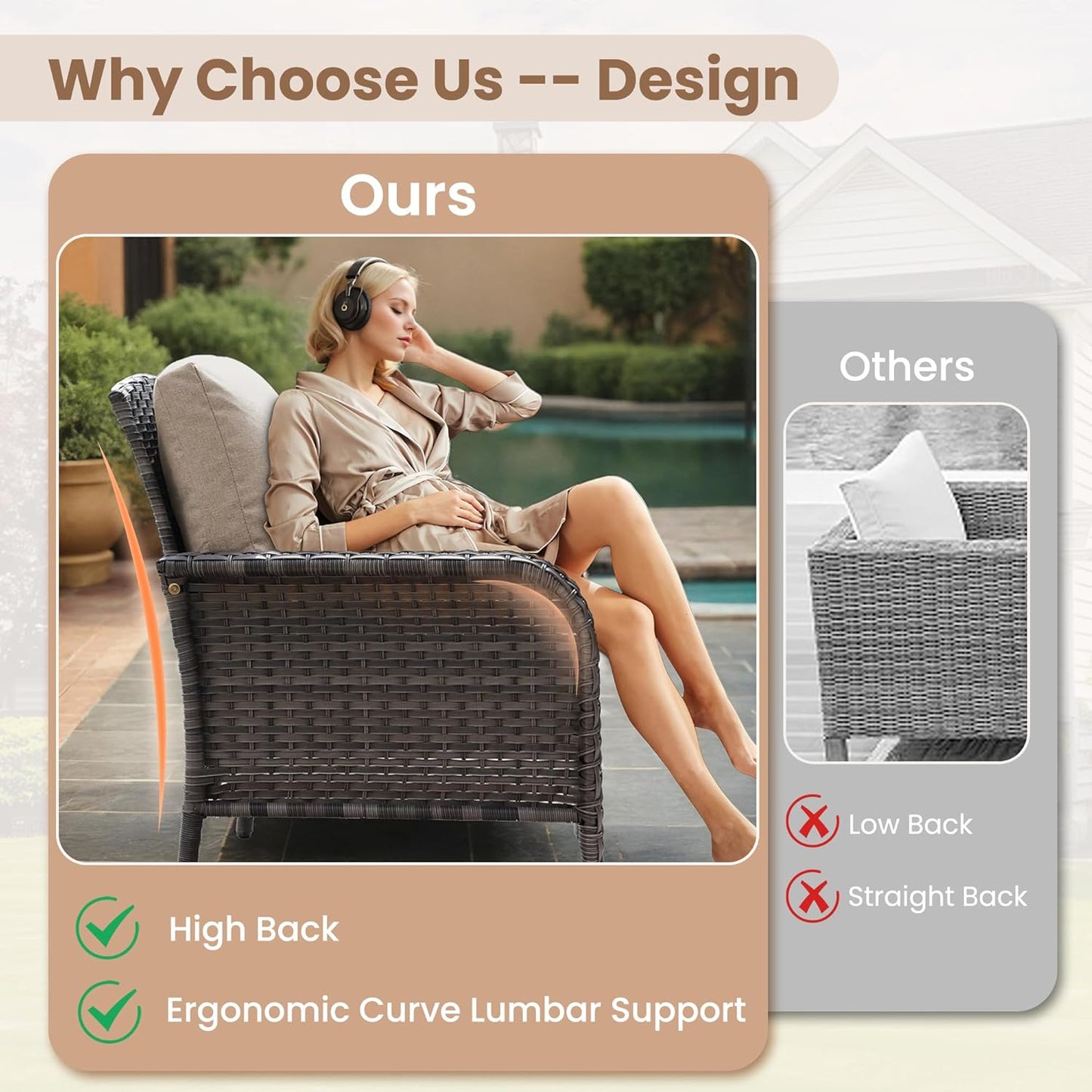 HOOOWOOO Patio Furniture Set,6 Pieces Outdoor Conversation Set,All Weather Wicker Loveseat Sofa Set with High Back Chairs Table,Beige