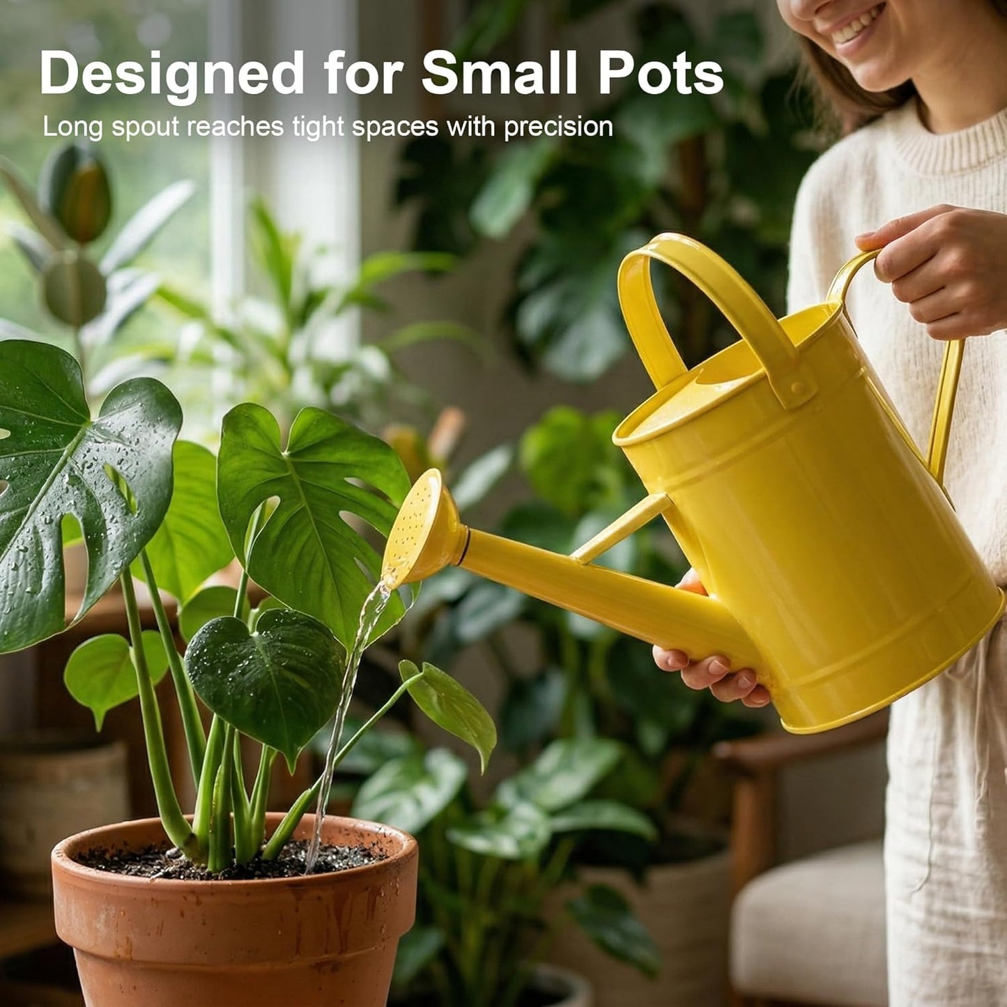 Topadorn 55 oz Vintage Metal Watering Can, Long Spout with Removable Sprinkler for Indoor & Outdoor Plants, Yellow