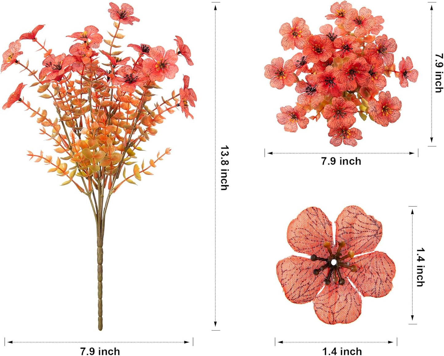 Artificial Fall Flowers Faux Mums for Outdoor Indoor Garden Home Decoration, Faux Flower Daisy with Eucalyptus Leaves Fake Mums Plants Greenery Boxwood Porch Patio, 12 Bundles (F Orange)