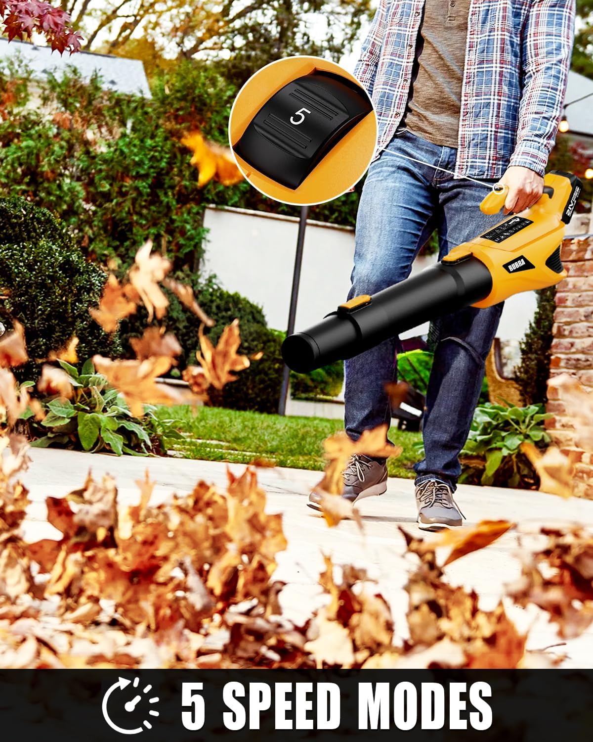 Cordless Leaf Blower 21V Electric Leaf Blower Cordless Powerful 500 CFM with 2 X 4.0Ah Batteries and Charger, 5 Speed Modes, Lightweight Battery Powered Leaf Blowers for Lawn Care and Yard Clearance
