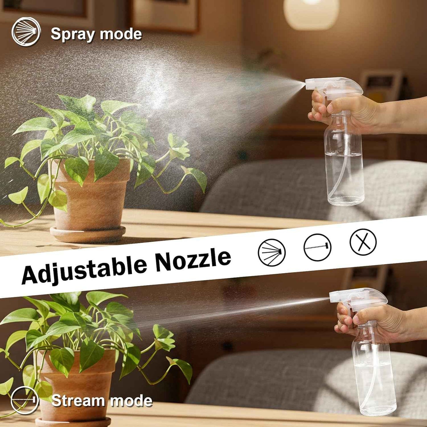 Glass Spray Bottles 12oz Empty Spray Bottle Mist/Stream Spraying Small Refillable Containers for Hair Care, Cleaning Solutions, Plants, Essential Oils 2 Pack (Clear, 12oz)