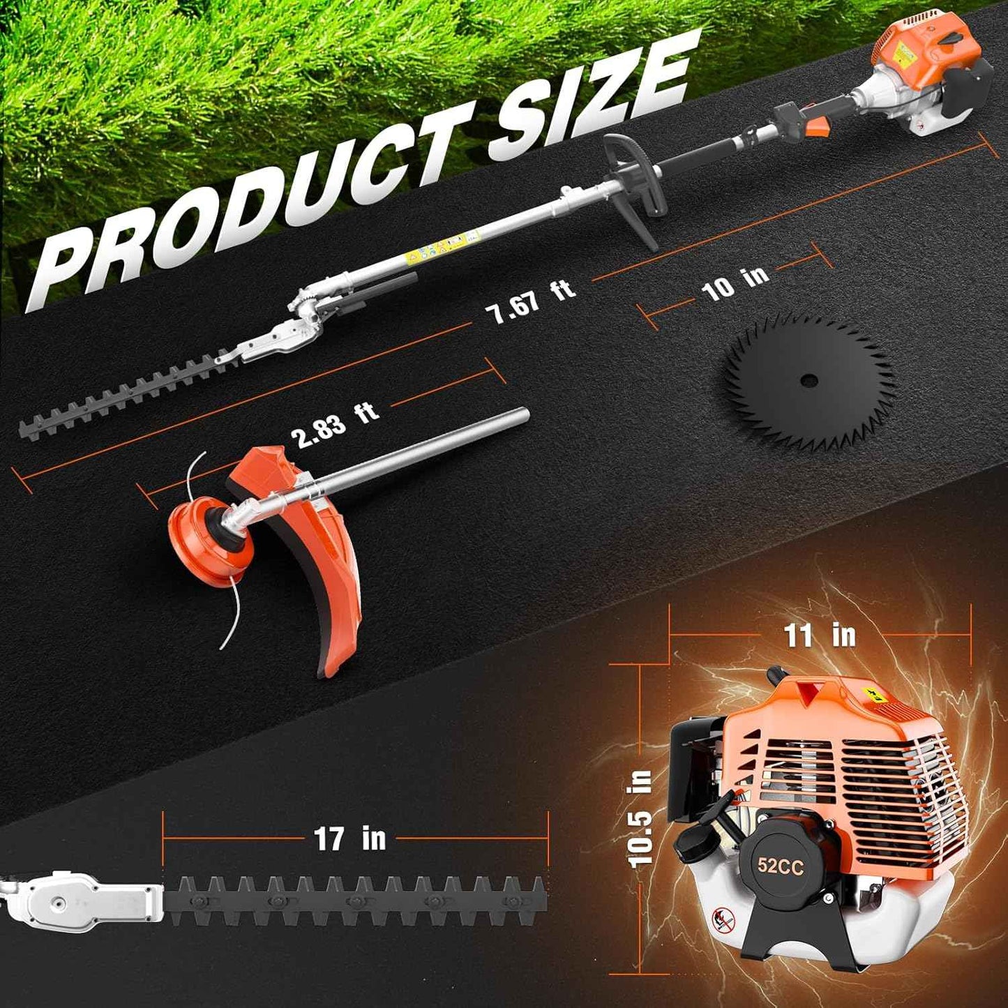 52cc 3 in 1 Gas String Trimmer with Gas Hedge Trimmer,2-Stroke Brush Cutter Gas Powered,Gas Weed Eater Trimmer for Weeds and Grass (52cc Gas Trimmer)