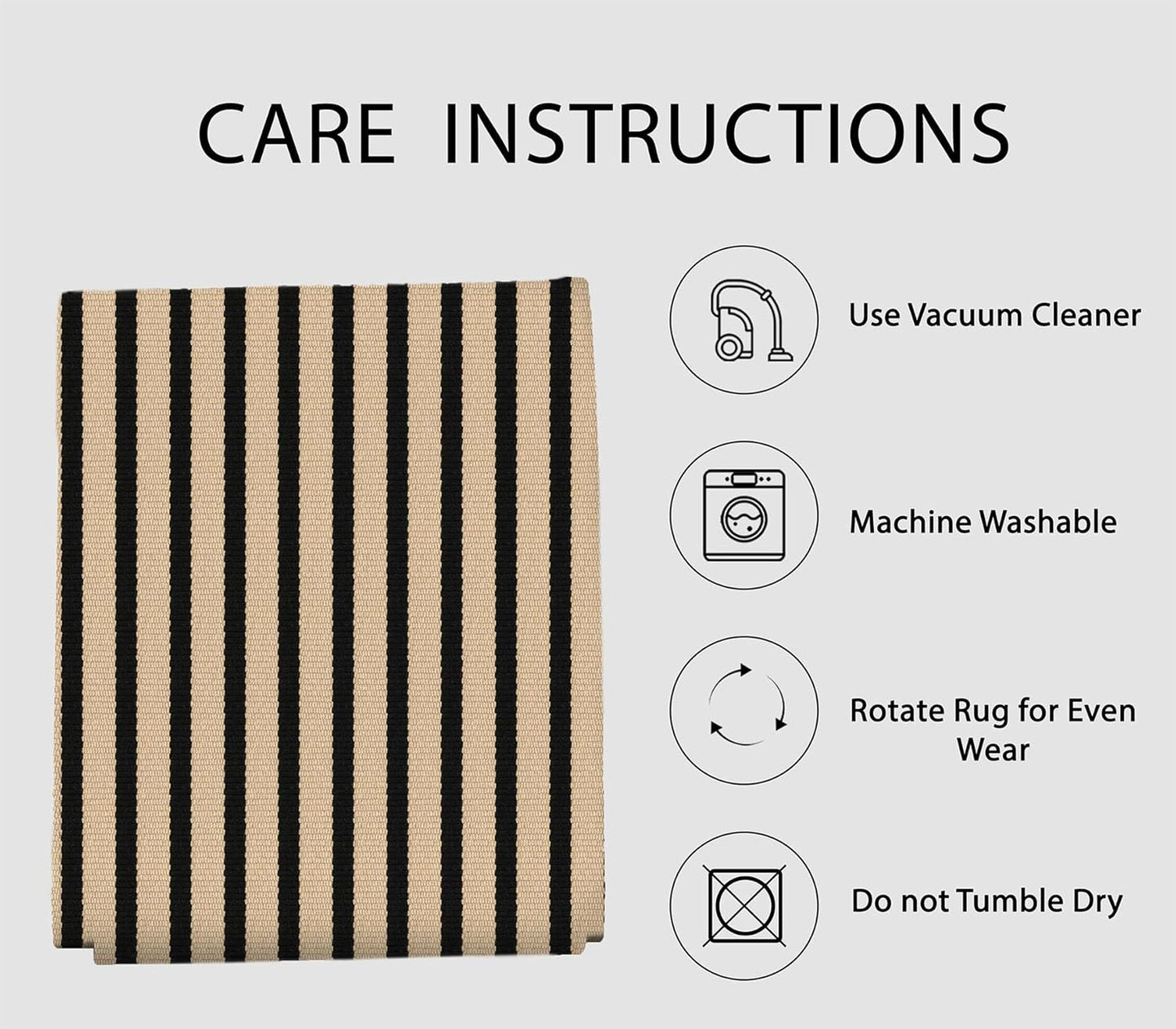 IOHOUZE Striped Area Rug 5'x7' Indoor Outdoor Rug, Washable Area Rug for Living Room, Large Patio Rug, Cotton Striped Rugs for Patio Living Room Bedroom,Tan/Black