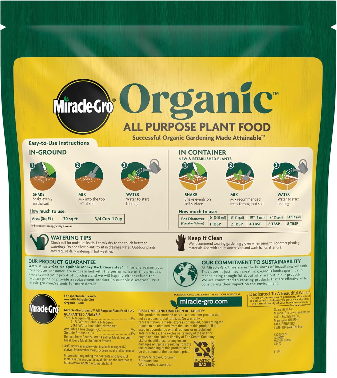 Miracle-Gro Organic All Purpose Plant Food - Garden Fertilizer for Outdoor Vegetables, Flowers, Container and In-Ground Plants, Feeds up to 3 Months, OMRI Listed, 3 lb. (2-Pack)
