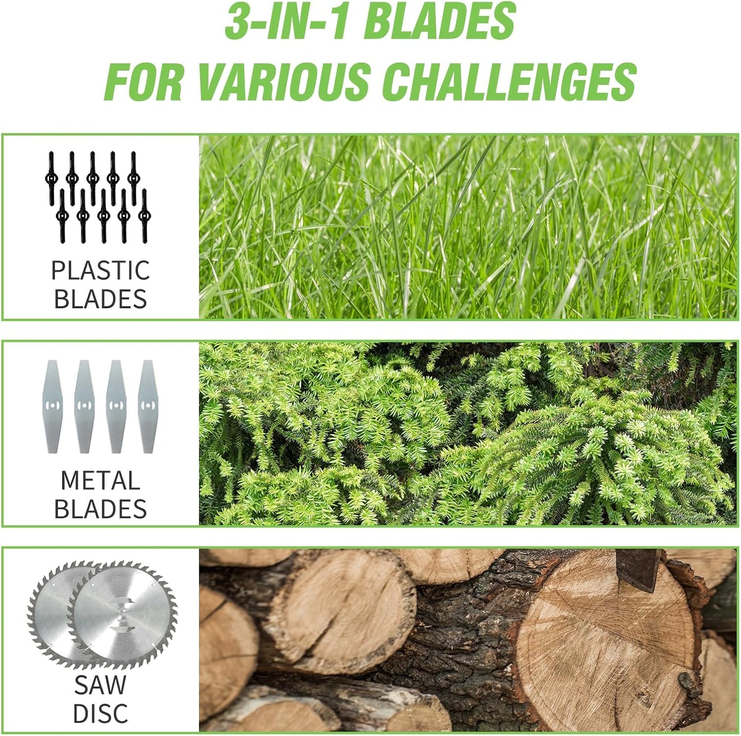 ALSO GO 21V Electric Weed Wacker, Weed Trimmer, Battery Powered Grass Trimmer with 2pcs Batteries, 3 in 1 Cordless Weed Eater with Wheels, Stringless Lightweight Grass Cutter for Lawn Garden Yard