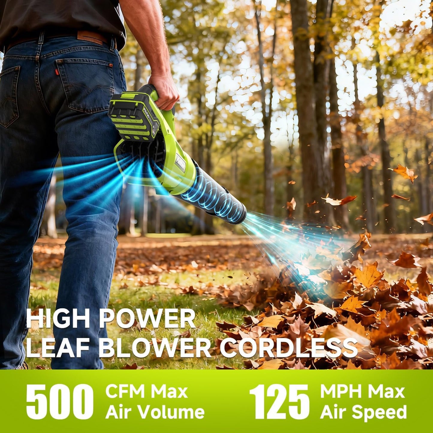 PULITUO Leaf Blower Cordless, 500CFM/ 125MPH Lightweight Cordless Blower with 2X 4.0 Batteries and Fast Charger, Variable Speed Battery Leaf Blowers for Lawn Care, Leaves, Grass, Patio, Yard