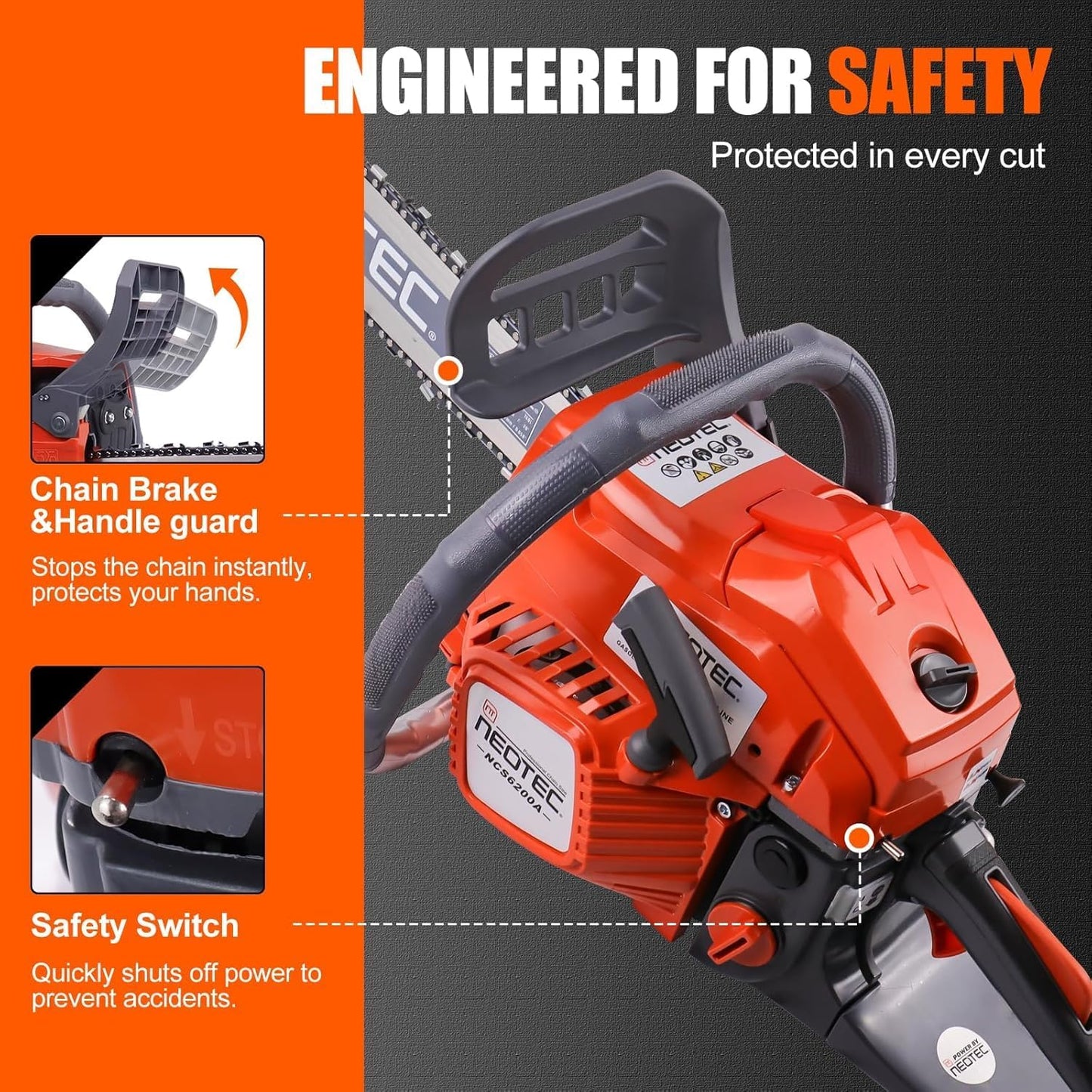 62CC Gas Powered Chainsaw 18 22 Inch Bars Handheld Cordless Ergonomic Chainsaws 2-Cycle Petrol Gas Chain Saw for Backyard Storm Cleanup Tree Cutting Firewood Wood