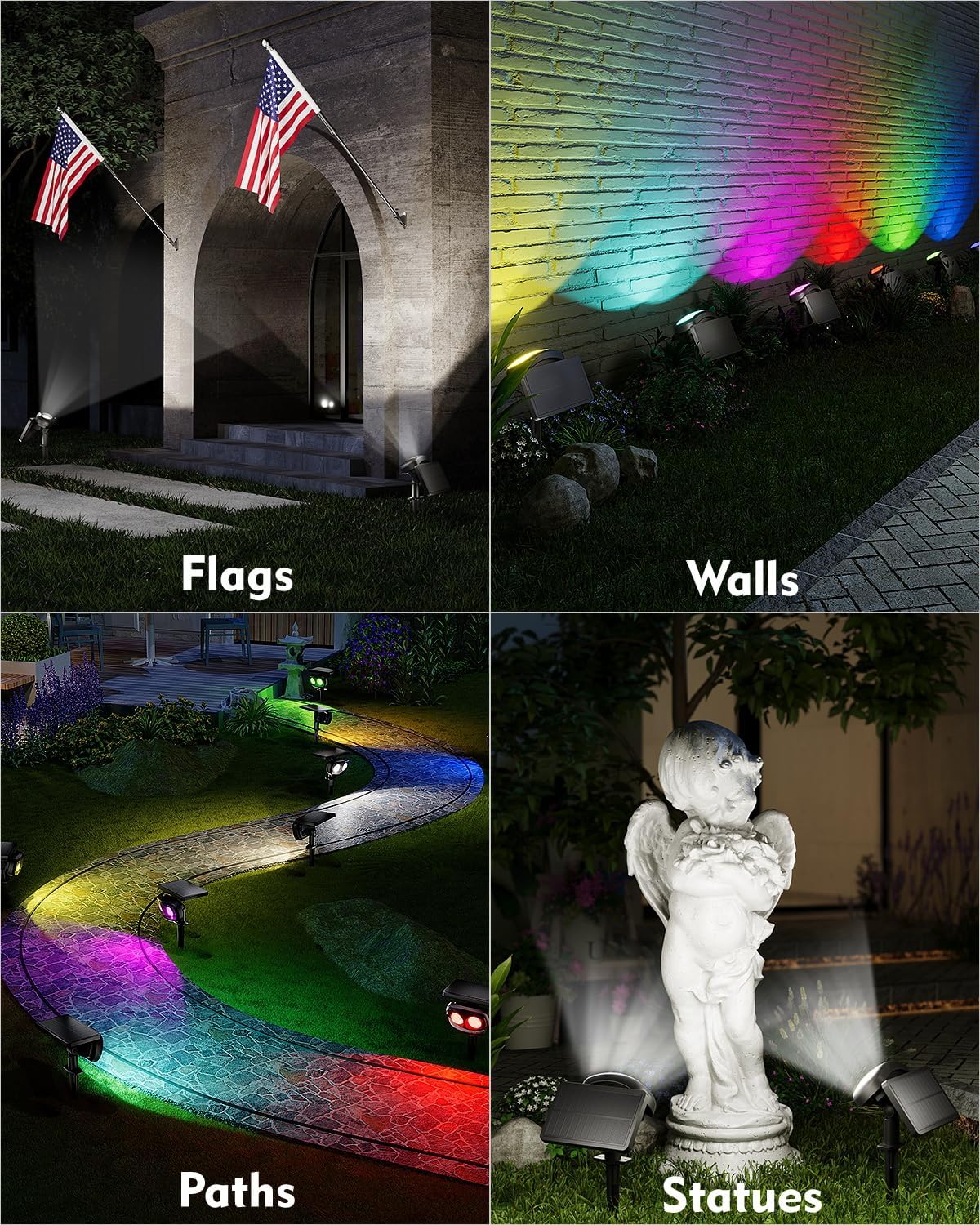 Solar Spot Lights Outdoor Waterproof IP68, RGB Colors Changing Solar Lights with 4 Lighting Modes, Solar Powered Lights Outdoor for Garden Yard Outside Landscape (2Pack)