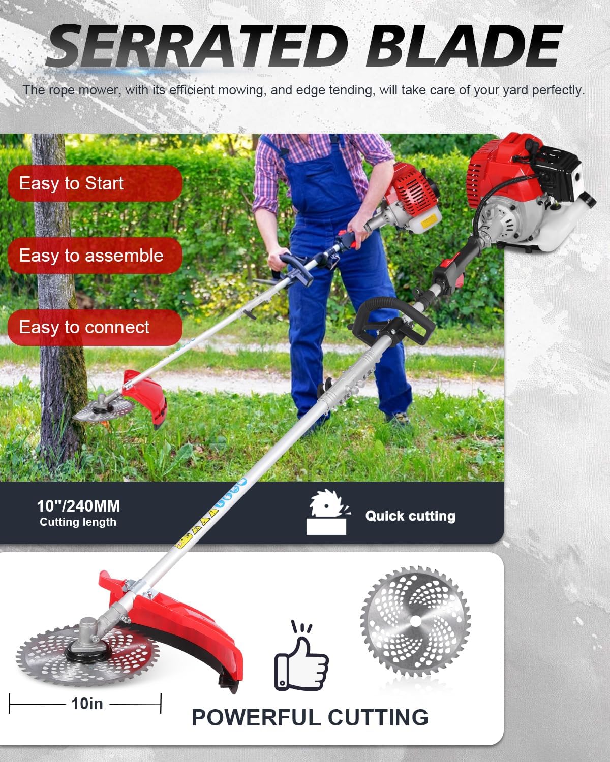 5-in-1 Weed Wacker Gas Powered – 52CC 2-Stroke String Trimmer/Edger, Pole Saw, Hedge Trimmer and Brush Cutter Blade with Extension Pole – Gas Powered Yard Tool for Landscaping (Red)