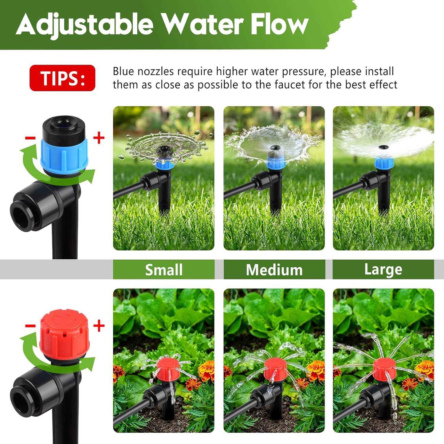 240FT Drip Irrigation System Kit Quick-Connect, Automatic Garden Watering System for Raised Garden Beds, Greenhouse, Yard, Lawn, Plant with 1/2 inch Hose 1/4 inch Distribution Tubing and Accessories
