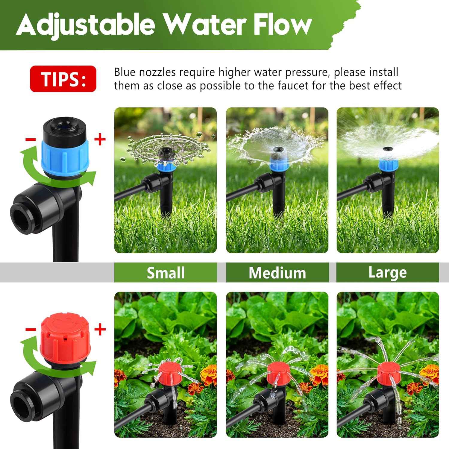 240FT Drip Irrigation System Kit Quick-Connect, Automatic Garden Watering System for Raised Garden Beds, Greenhouse, Yard, Lawn, Plant with 1/2 inch Hose 1/4 inch Distribution Tubing and Accessories