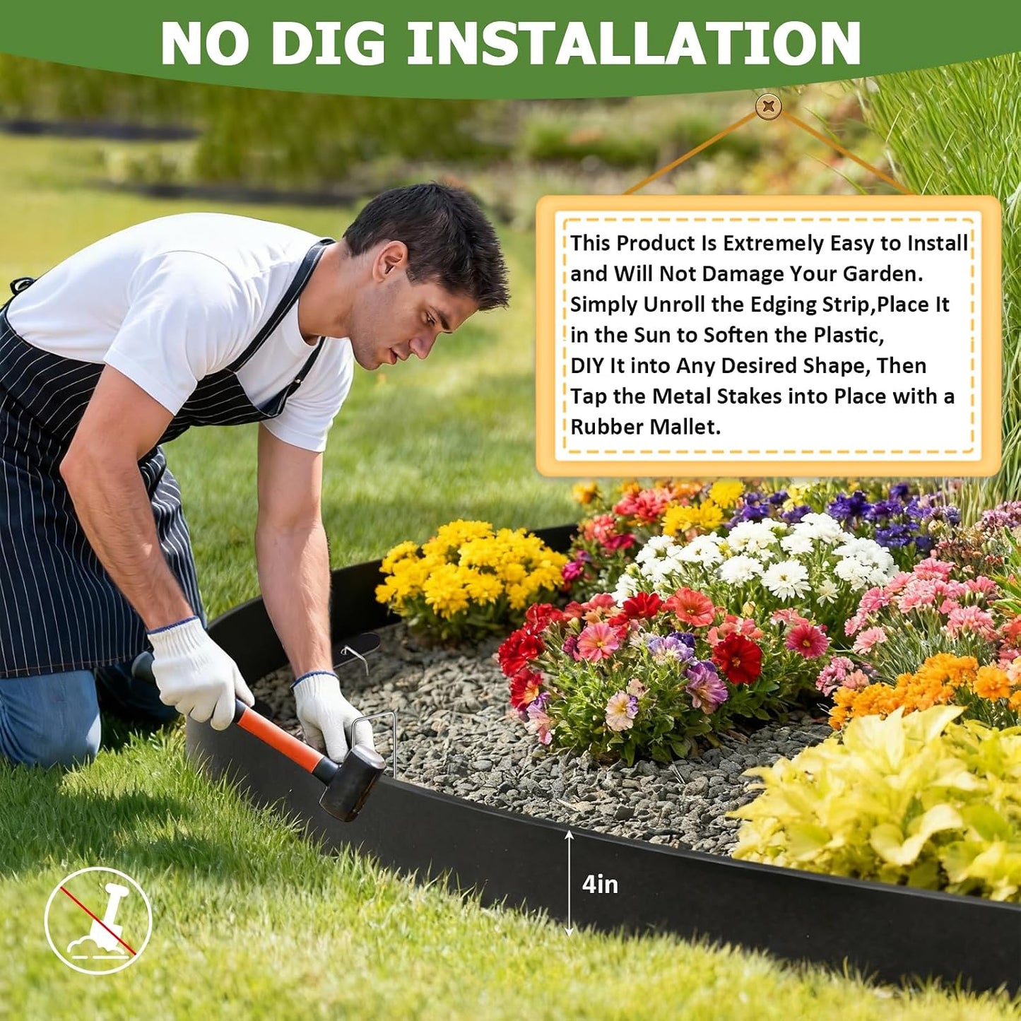 Garden Edging Border, 4 Inches Tall, 80 Feet Landscape Border Edging with 100 Metal Stakes, Plastic Edging for Landscaping, Flower Beds, Yards, Tree Rings, and Lawn Borders