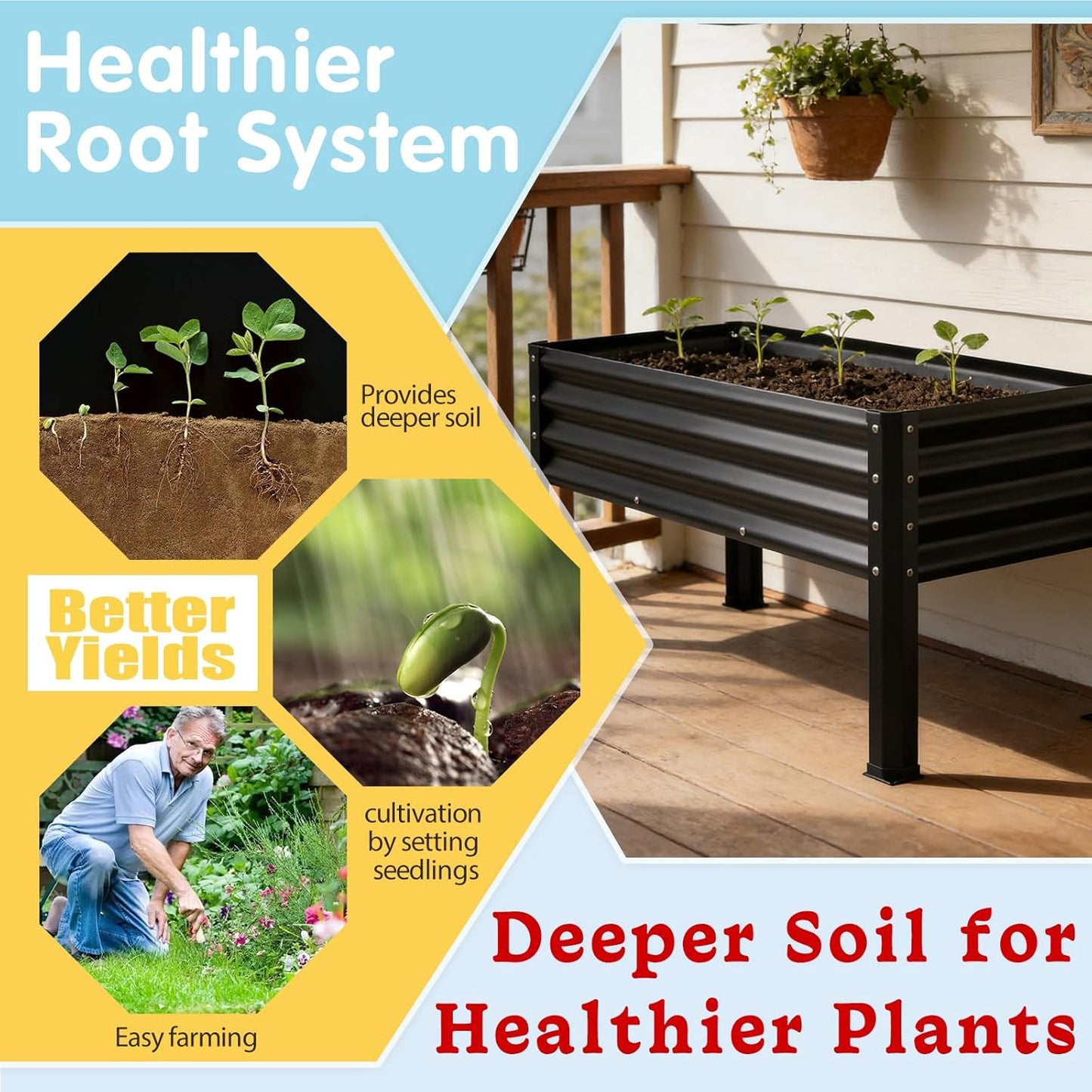 Large Galvanized Raised Garden Bed Outdoor with Legs, Load Capacity 1200LB, 48x26x30in Raised Garden Bed, for Backyard/Patio/Balcony/Gardening/Vegetables Flowers, Black