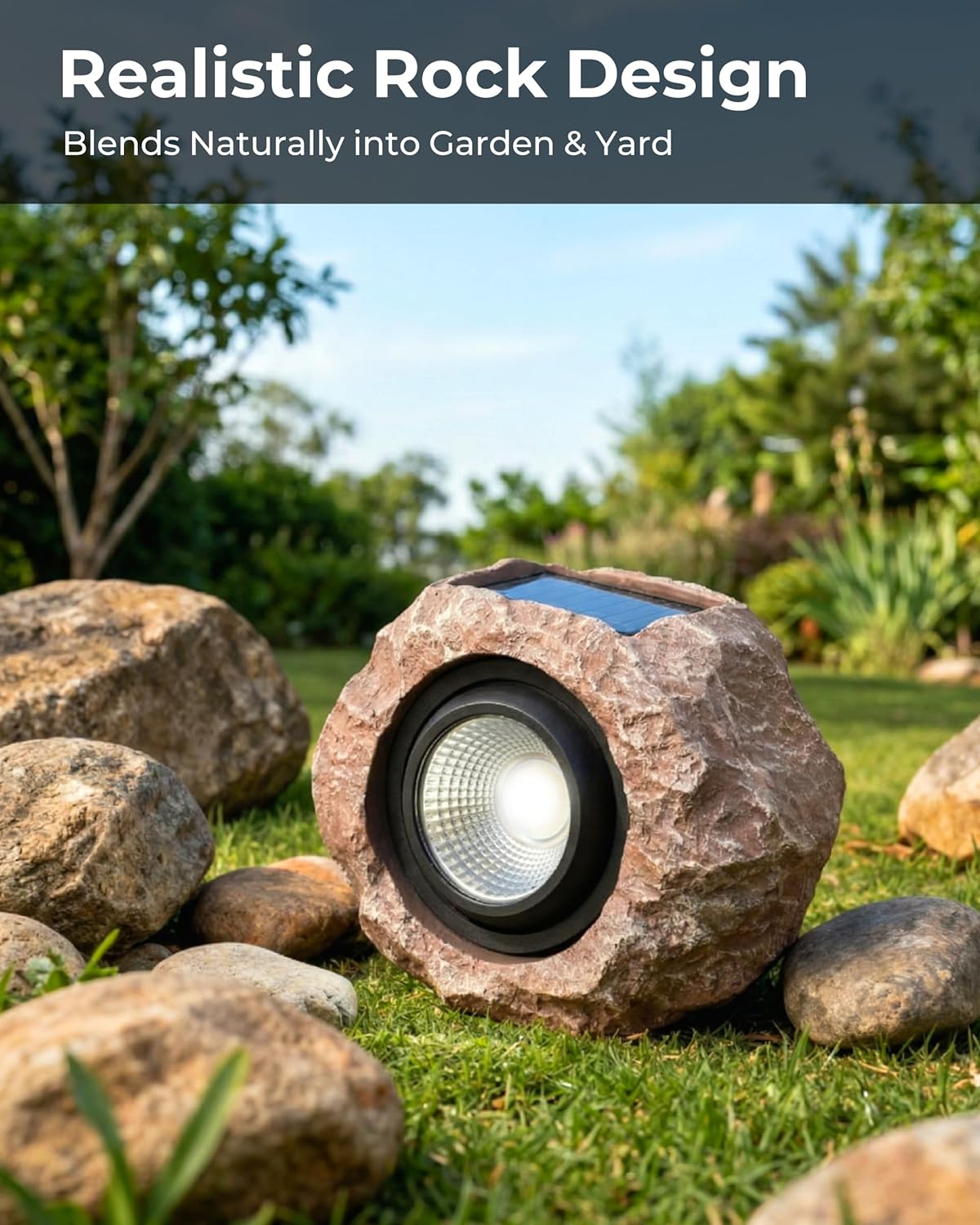 4 Pack Solar Rock Lights Outdoor, Angle Adjustable Solar Lights Outdoor Waterproof, LED Solar Garden Lights, Auto On/Off Landscape Lighting for Yard Pathway Patio Flower Bed - White Glow (Stone Brown)