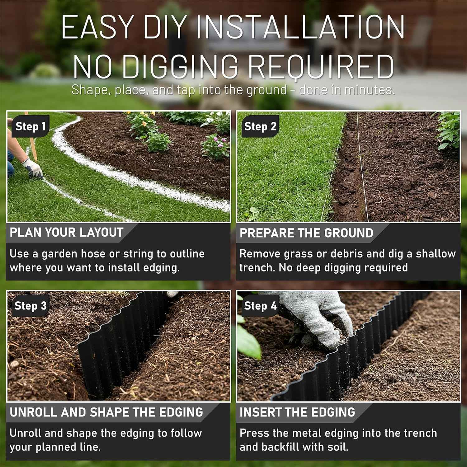 40FT x 8IN Flexible Corrugated Metal Garden Edging Roll, Rust Resistant Galvanized Steel Landscape Border, Flexible Lawn Edging for Flower Beds, Pathways & Outdoor Landscaping
