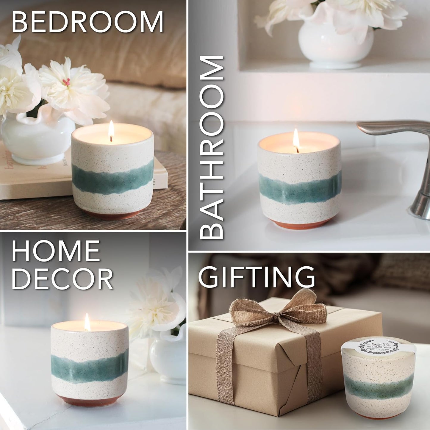 The Growing Candle, Lavender Scented, 8.5oz Ceramic Pot, Single Wick Aromatherapy Candles, 100% Soy for Women and Men, Edith