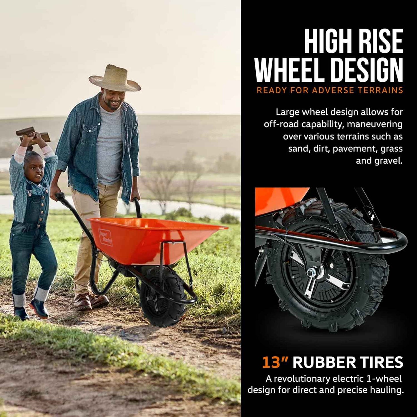 SuperHandy Wheelbarrow Electric Powered Utility Cart 330LBS Capacity Material Debris Hauler