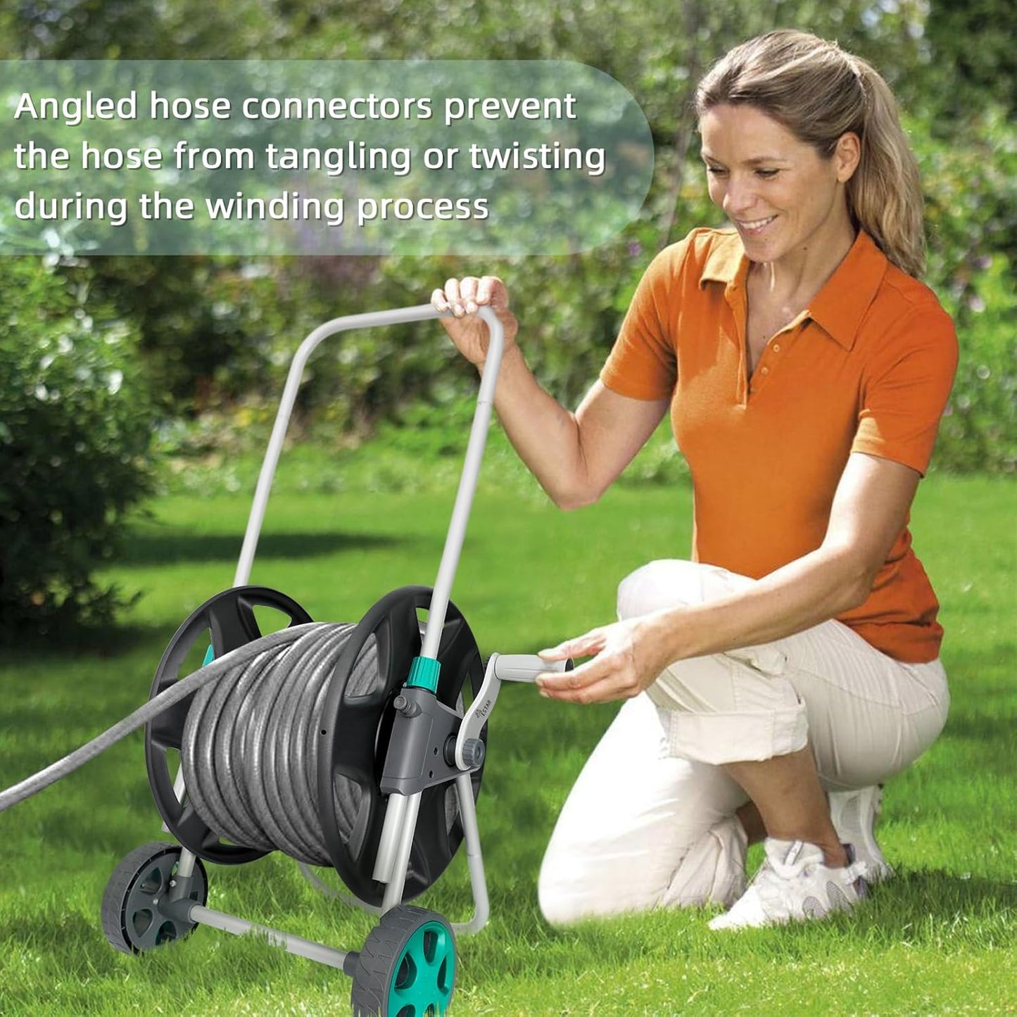 Garden Water Hose Reel Cart, Holds 100 Feet of 5/8 Inch Hose,Garden Water Pipe Holders Mobile Tools with 2 Wheels for Outside Watering