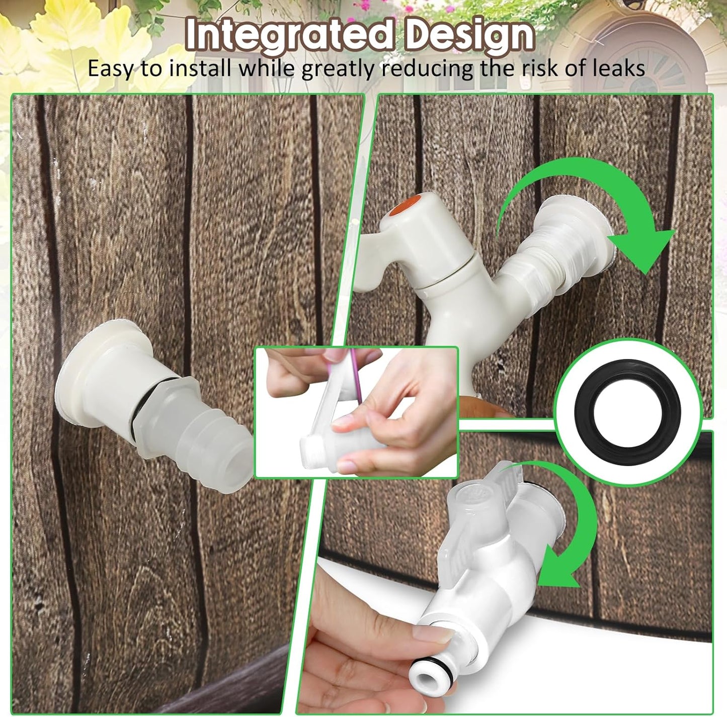 Collapsible Rain Barrels, 50 Gallon Rain Water Collection Barrel, Rain Catcher Barrels to Collect Rainwater from Gutter, Leak-Proof Design, Woodgrain