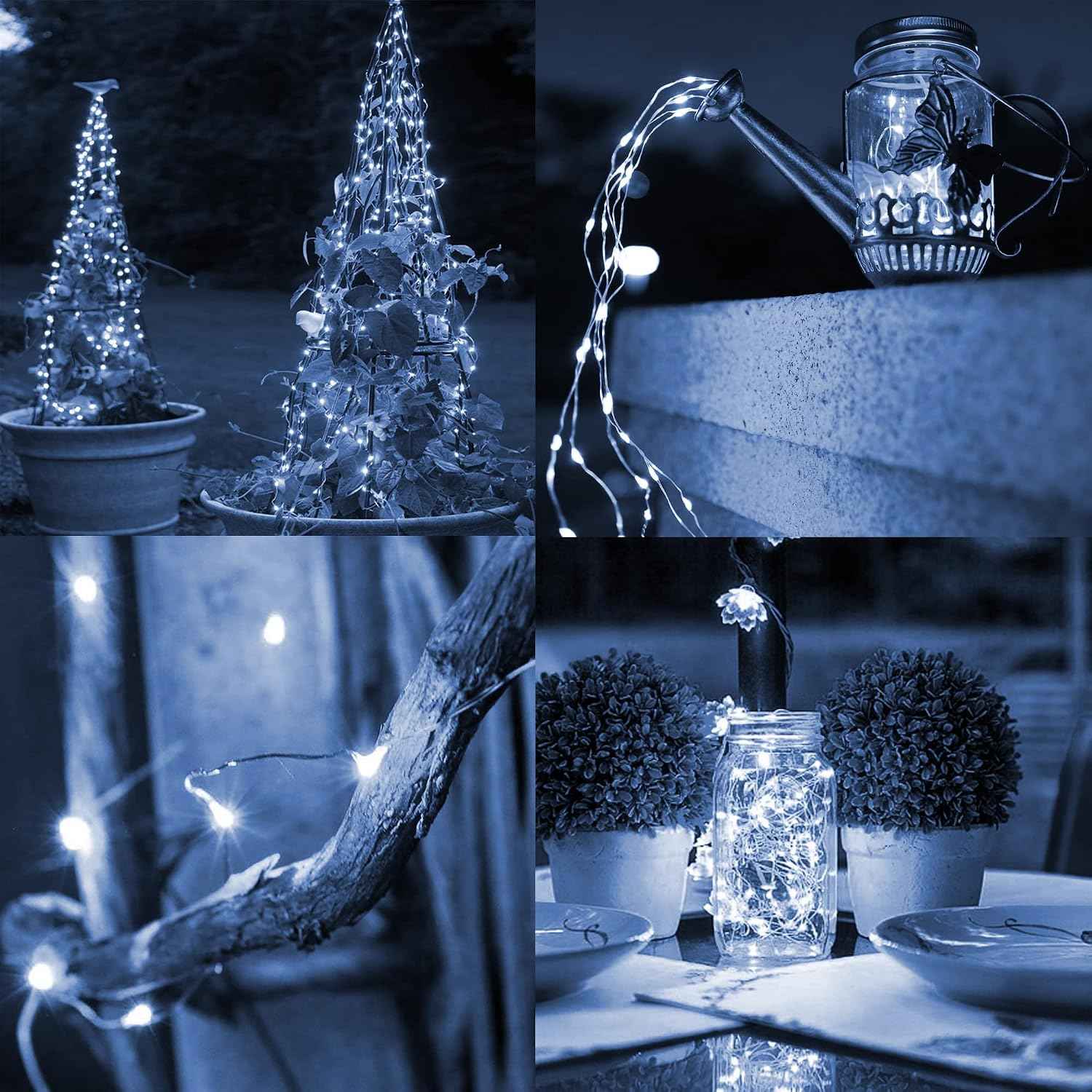 TW SHINE 2 Pack Solar String Lights Outdoor, Total 80 FT 240 LED Solar Powered Waterproof White Fairy Lights 8 Modes for Outside Christmas Party Tree Wedding Yard Decorations