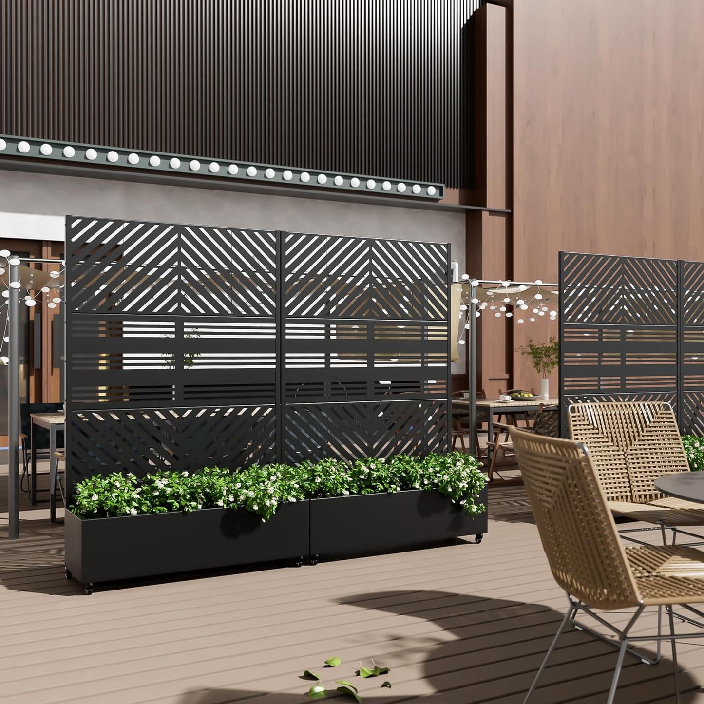 Casaphoria Metal Raised Garden Bed with Trellis and Wheels, 72"x47"x16" Planter Box for Climbing Plants, Vegetables & Vines, Features Drainage Holes and Privacy Screen, Black(Parallel&Harold)