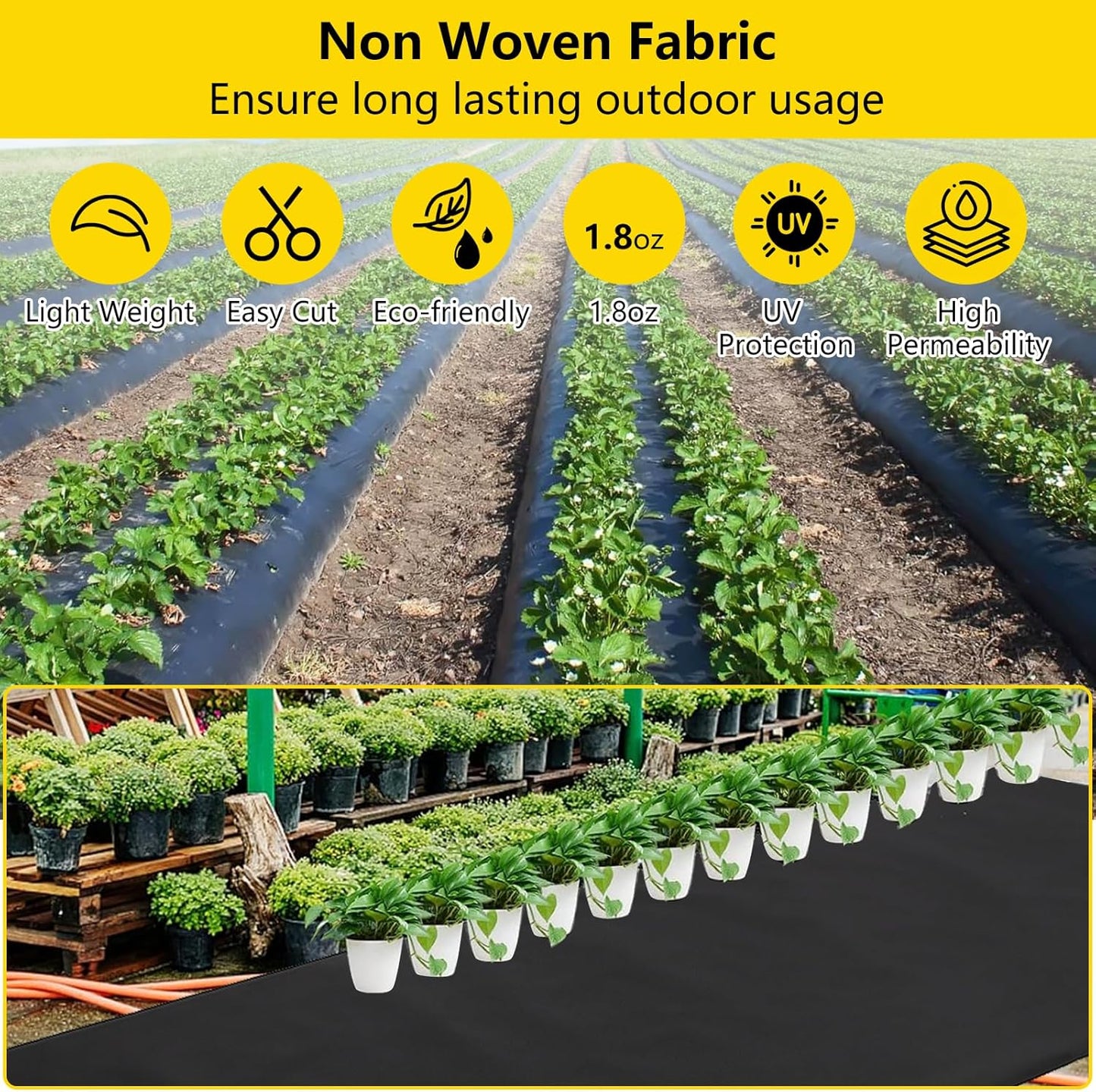 4ft x 100ft Weed Barrier Landscape Fabric, Premium Non-Woven 1.8oz Ground Cover Weed Block Gardening Mat, Easy Setup & Superior Weed Control, for Erosion Control, Weed Block, Ground Cover