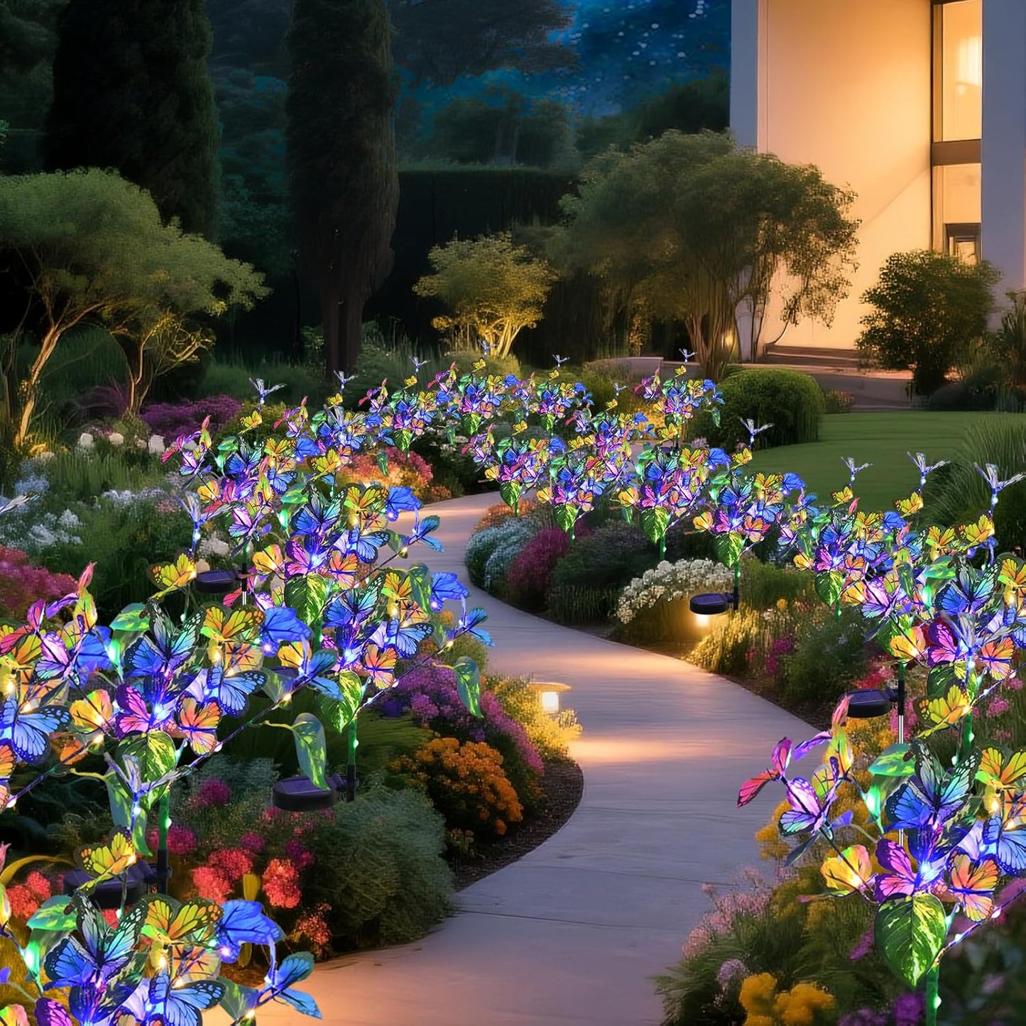 Solar Garden Lights Outdoor Waterproof Solar Lights 4 Pack with New Upgraded 40 LED 18 Butterfly Outdoor Lights for Yard Outside Garden Pathway Decor
