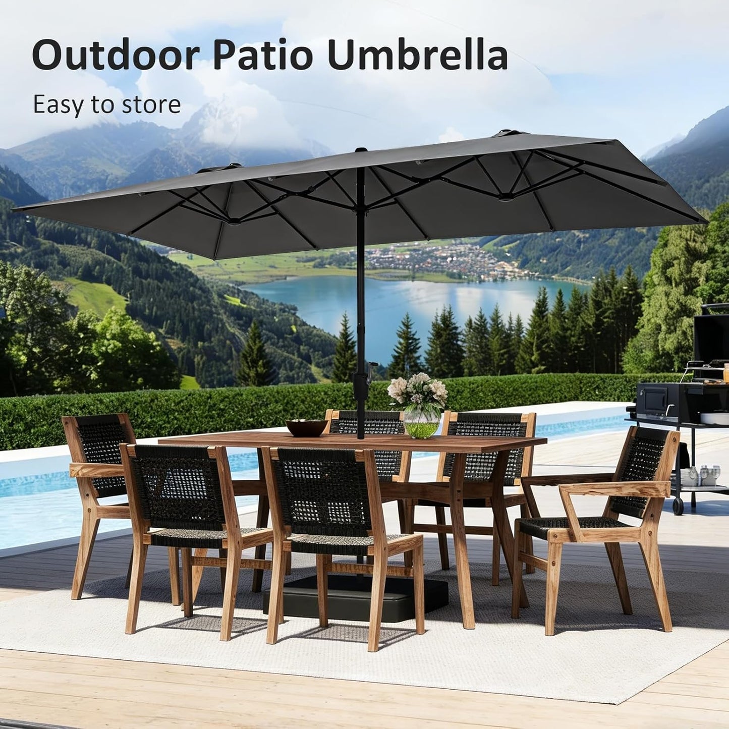 15×15ft Outdoor Patio Umbrella, Double Sided Market Rectangle Umbrella with Crank Handle, Large Sun Shade for Outside Deck, Backyard, Garden