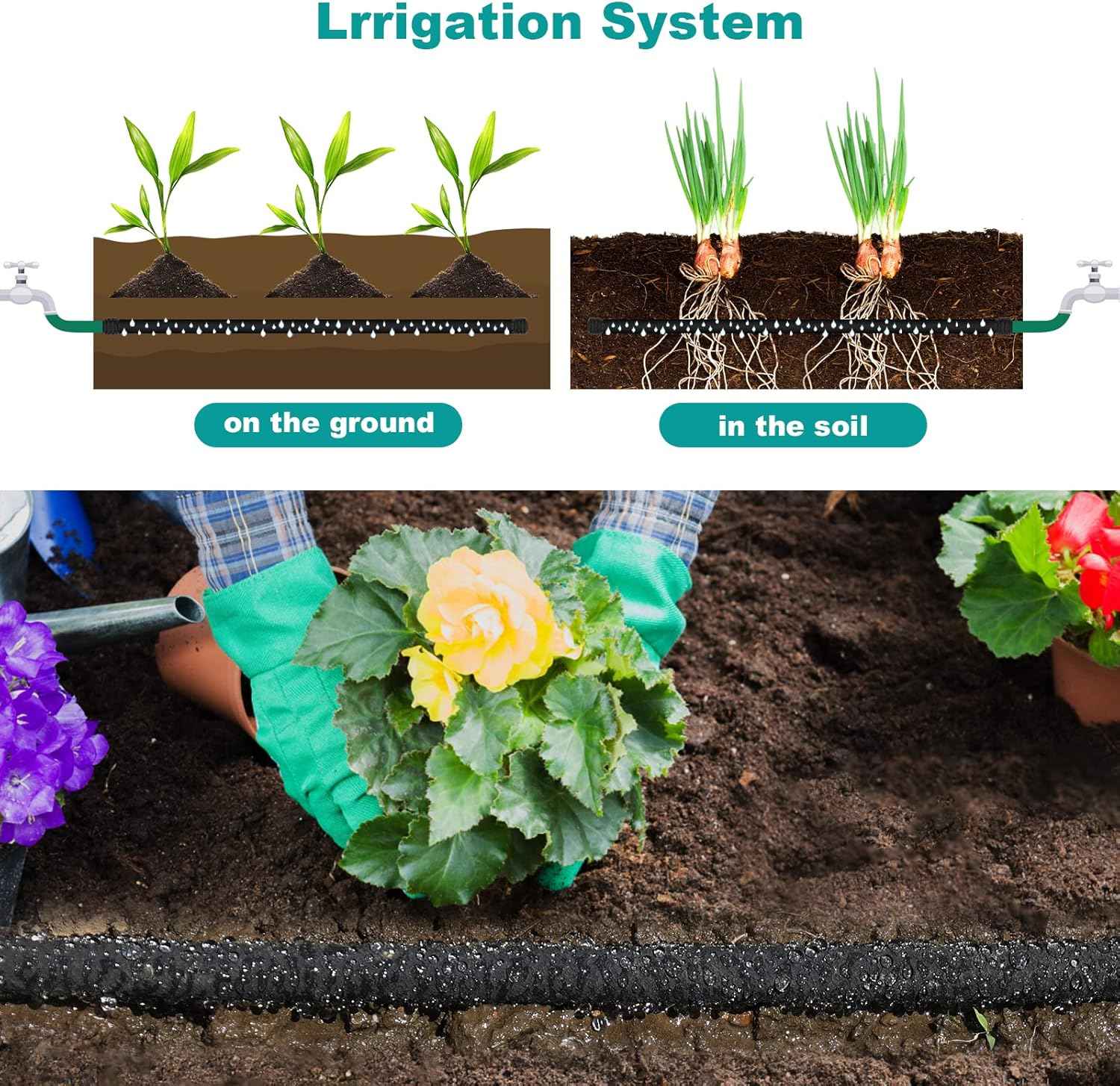100 FT Soaker Hose 1/2" Heavy Duty Garden Hose to Save 70% Water Drip Irrigation Kit for Lawn/Yard Landscaping Beds