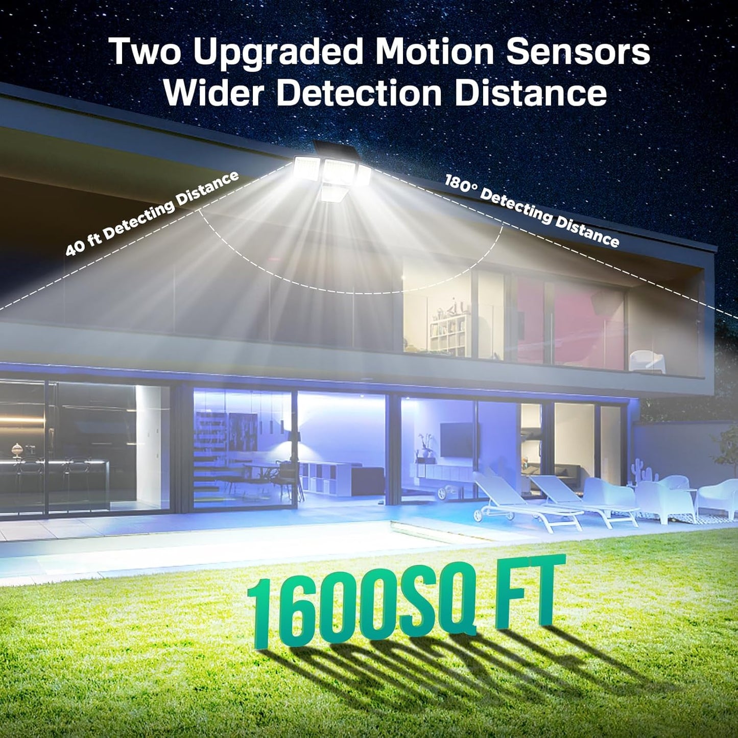 Solar Lights Outdoor - 3000LM 188 LED Motion Sensor Outdoor Lights, 4 Heads IP65 Waterproof Powered Security Flood Lights, 270°Wide Lighting Angle Wall Light with Sensors for Backyard (4 Pack)